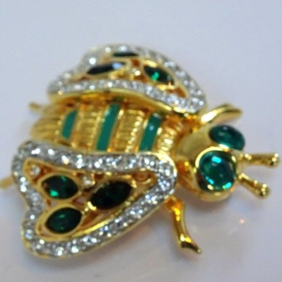 VALENTINO Garavani Crystal Poured Glass Pate de Verre Gripoix Bug Bee Pin Brooch - Picture 2 of 15
